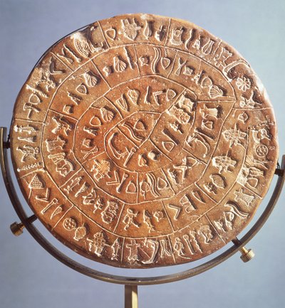 The Phaistos Disc, with symbols of unknown significance, from Crete, c.1650 BC by Minoan